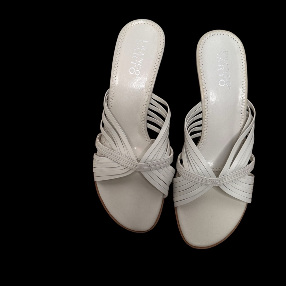 Franco Sarto White Strappy Wedge Sandals Size 8 1/2M.